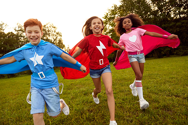 Children acting as superheroes for Choose Life Car Tags